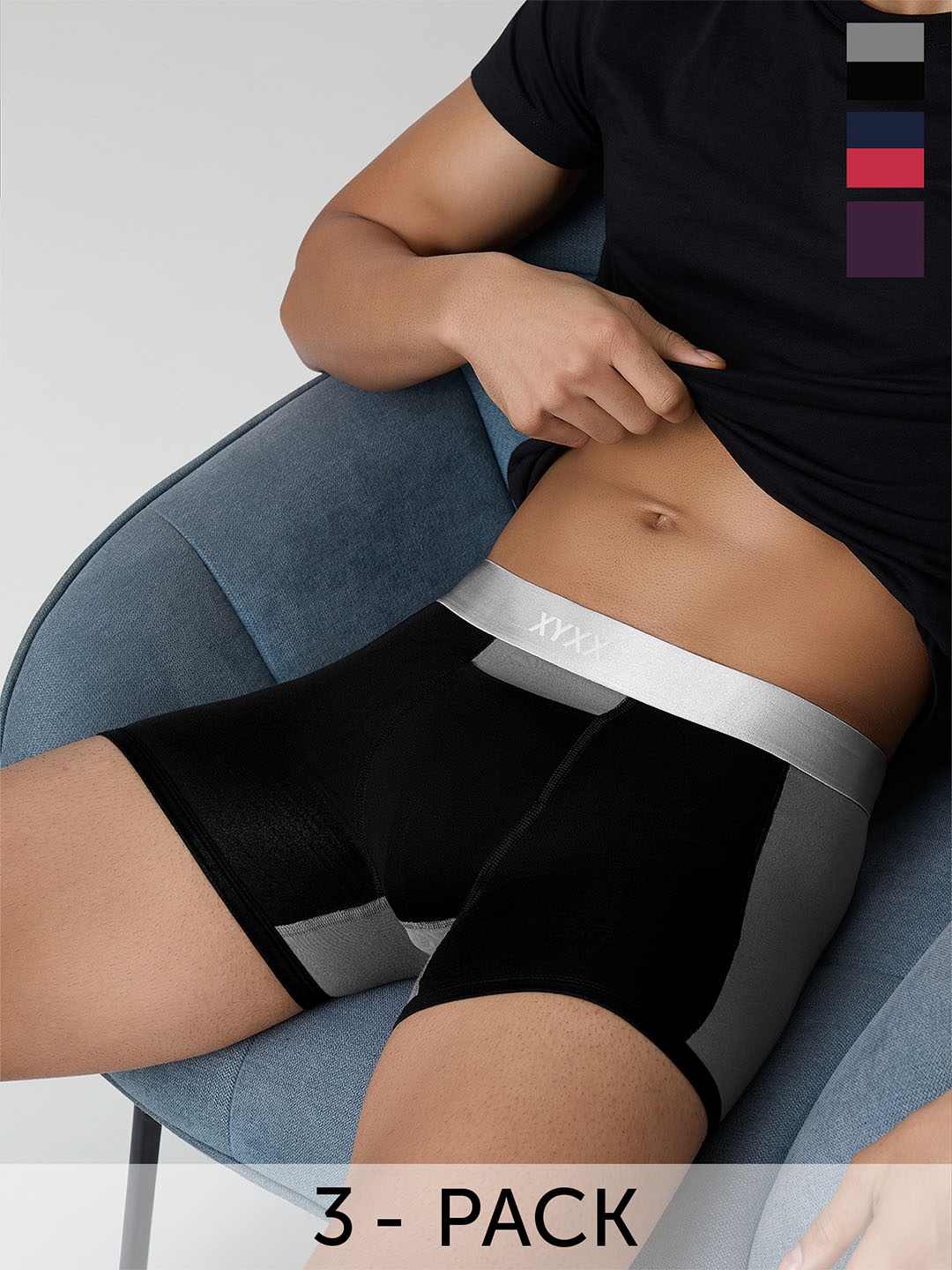 

XYXX Men Pack Of 3 Antimicrobial Sweat Wicking Illuminati Trunks, Black