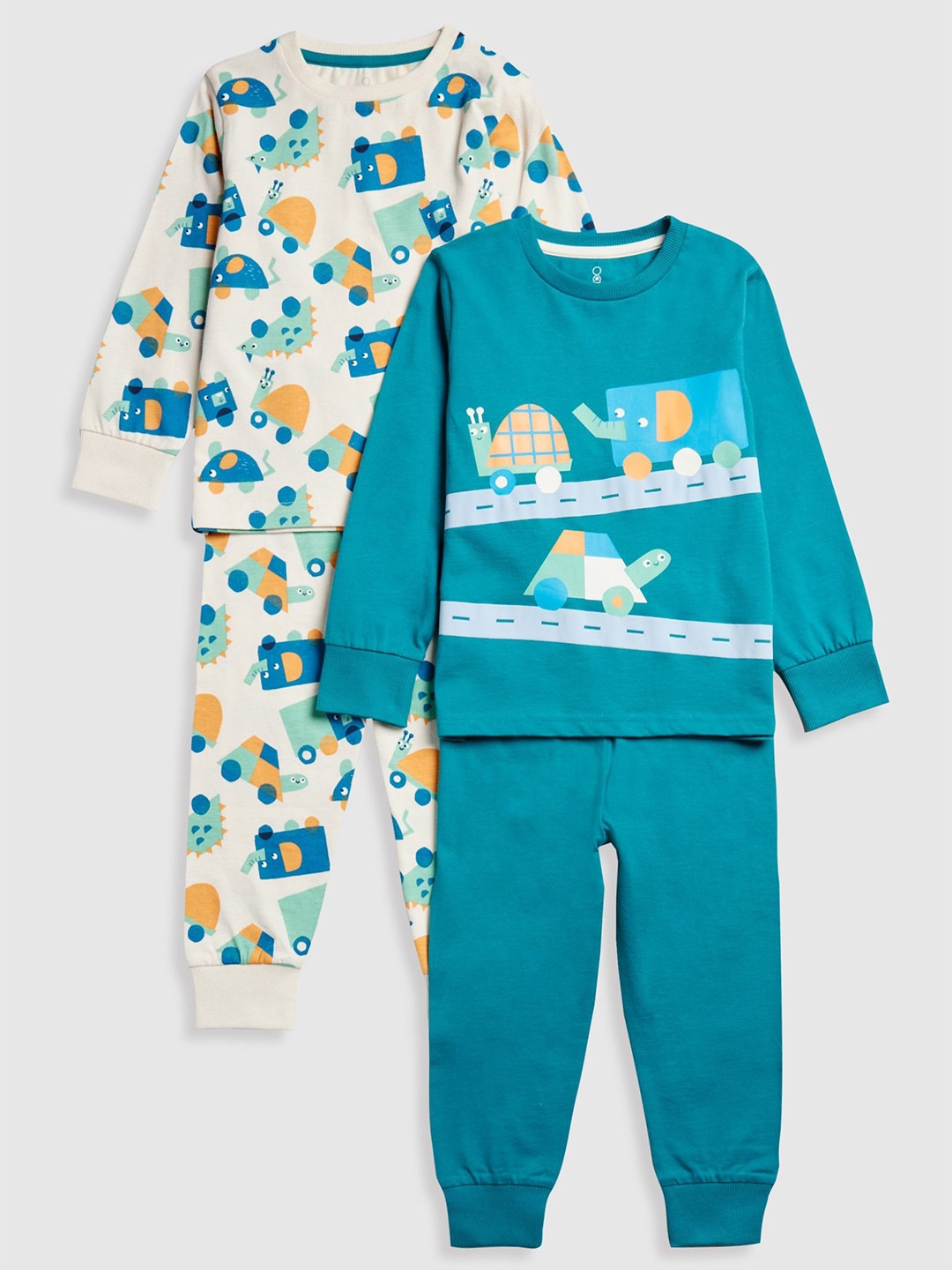 

mothercare Girls Pack Of 2 Printed Pure Cotton Sweatshirt With Pyjamas, Blue