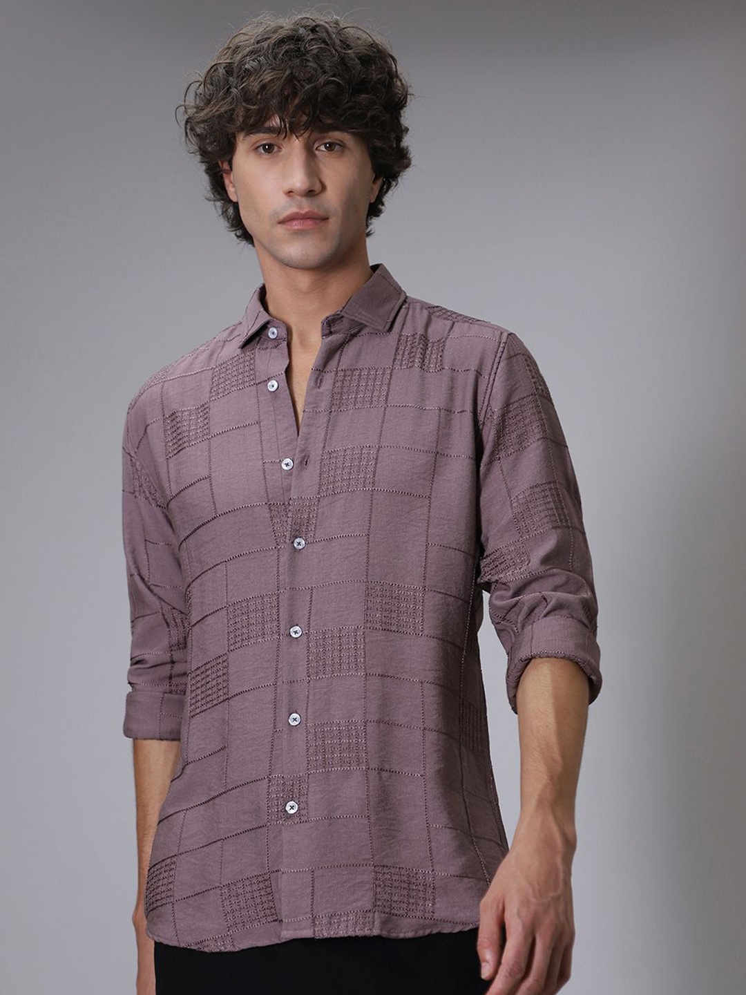 

Banana Club Men Classic Slim Fit Checked Casual Cotton Shirt, Violet