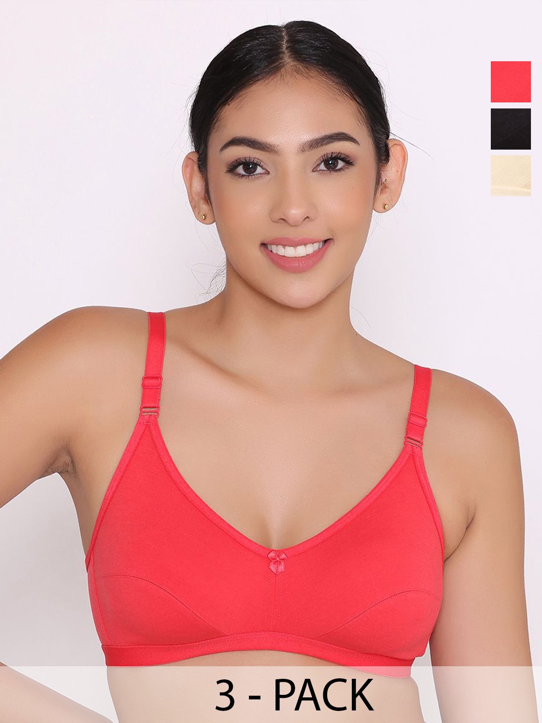 

INKURV Pack Of 3 Full Coverage Everyday Bra, Red