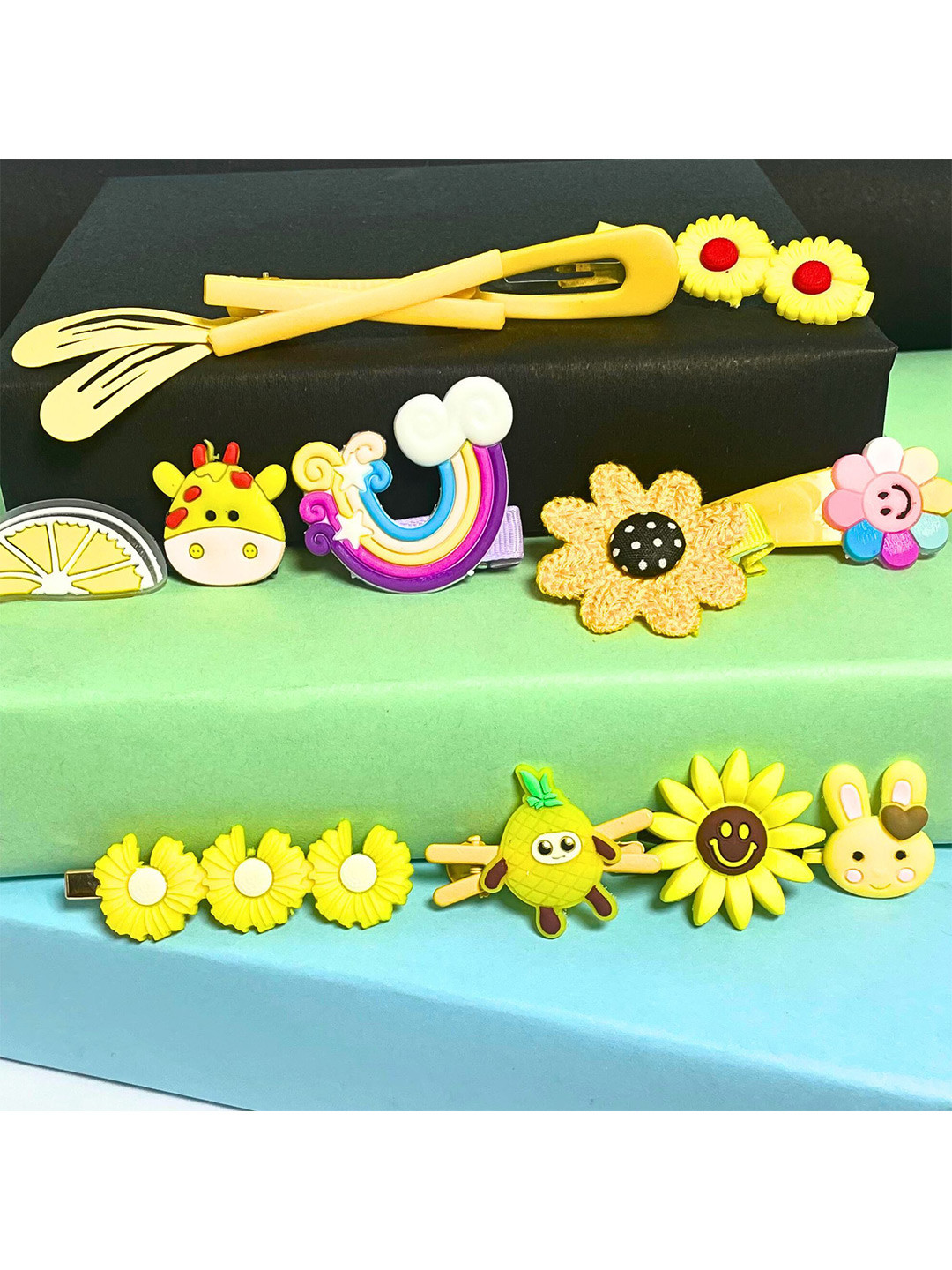 

MANSIYAORANGE Girls Set Of 14 Embellished Alligator Hair Clip, Yellow