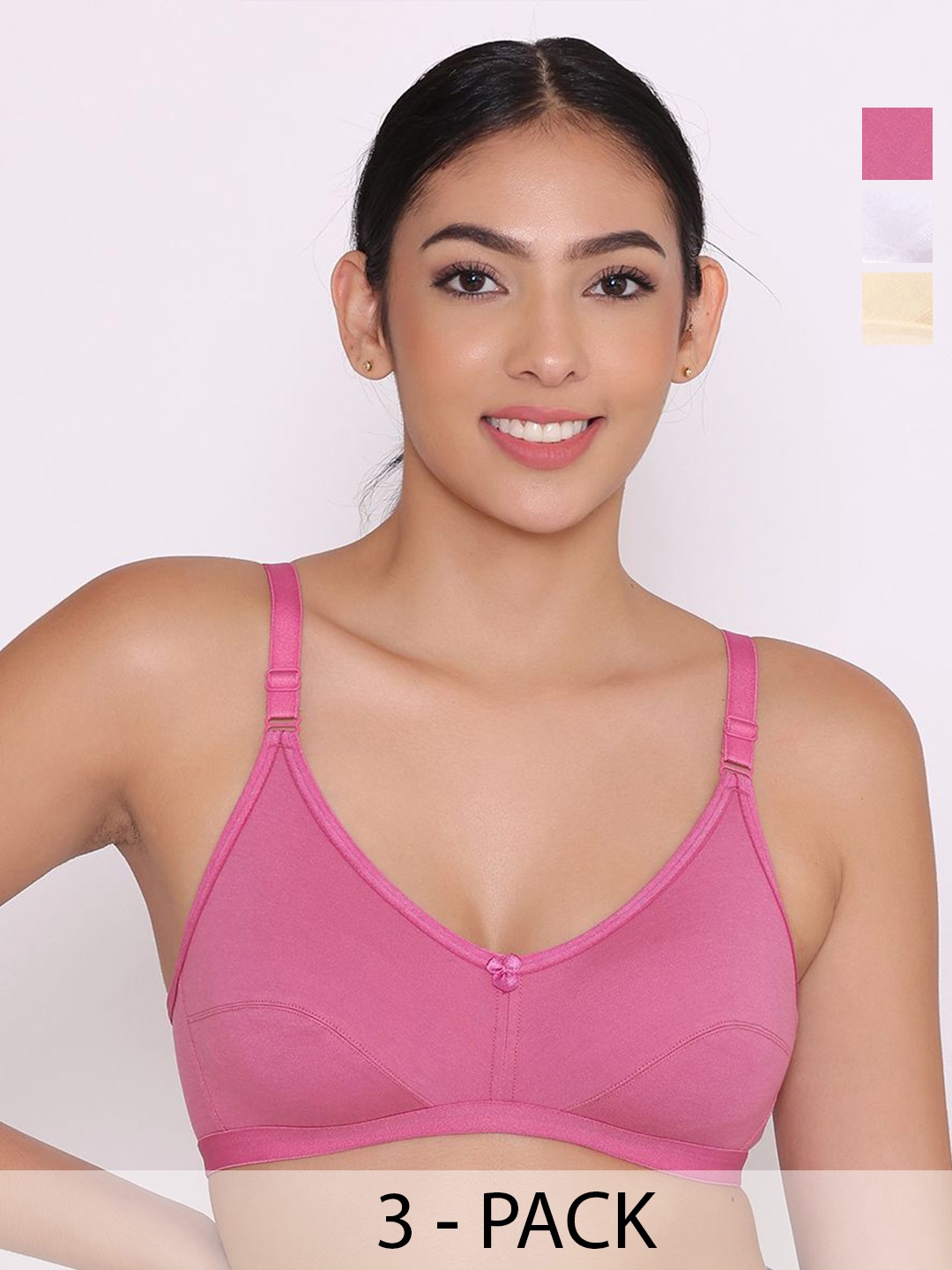 

INKURV Women Pack Of 3 Full Coverage Bra, White