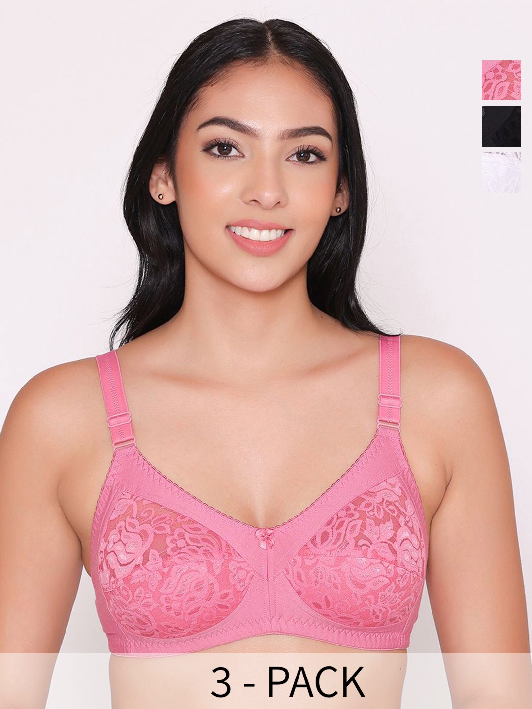 

INKURV Full Coverage Cotton Solid Bra, Black