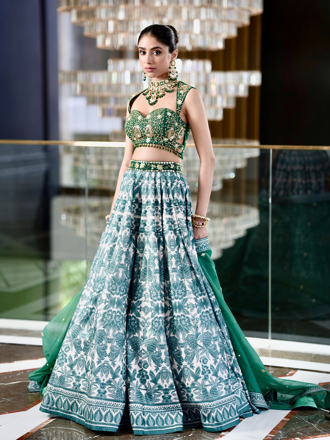 

Rashika Sharma Embellished Sequinned Made to Measure Lehenga & Blouse With Dupatta, Green