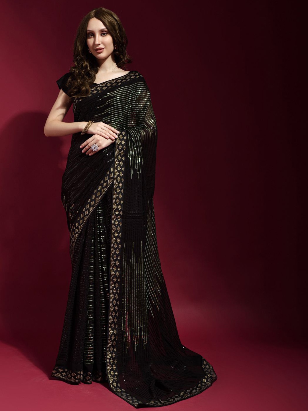 

Krimmple Embellished Embroidered Pure Georgette Saree, Blue