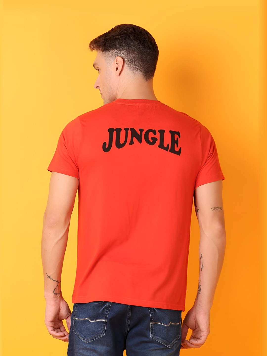 

V-Mart Men Graphic Printed Round Neck Cotton Slim Fit T-shirt, Orange