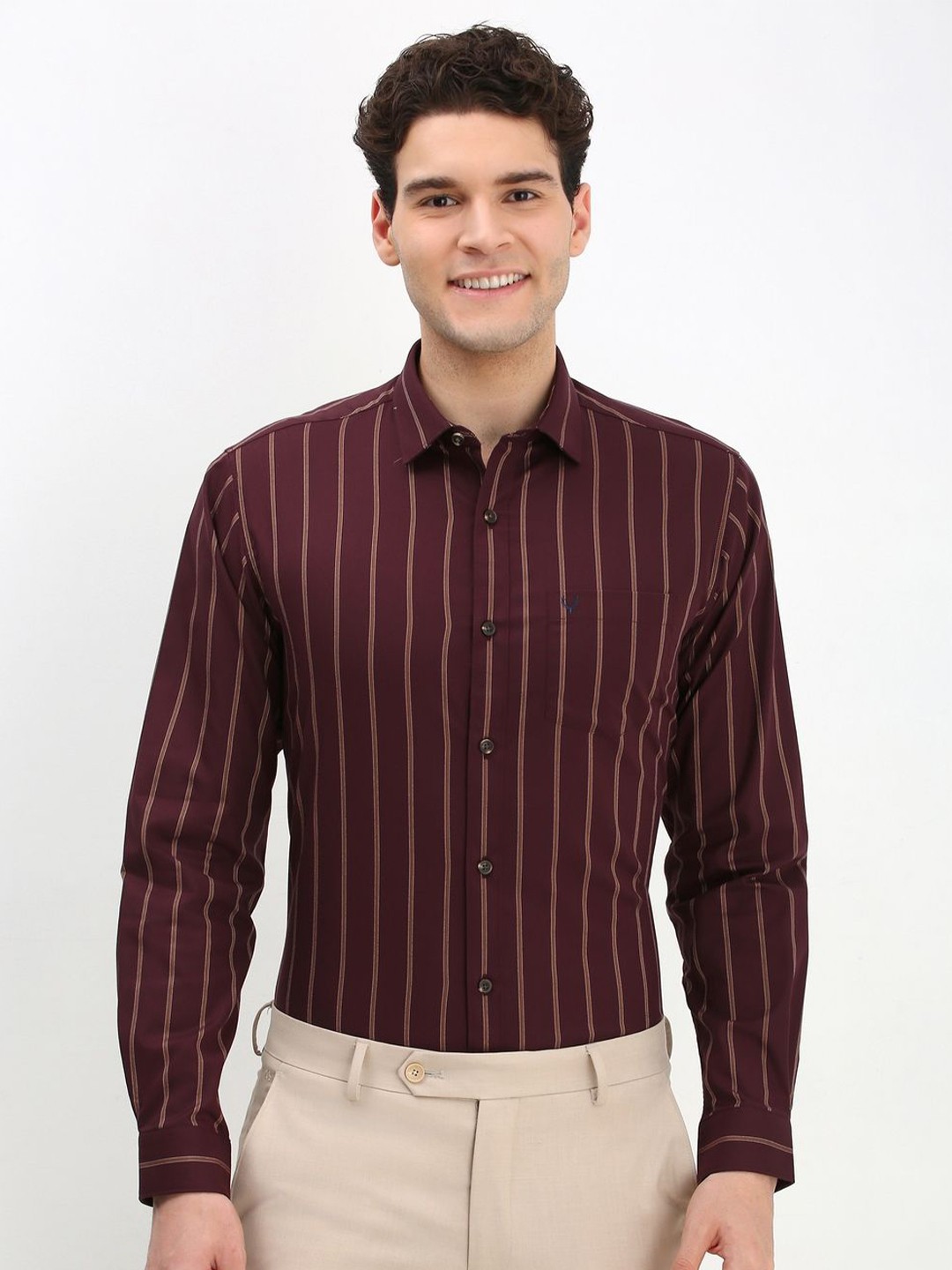 

Allen Solly Men Vertical Striped Cotton Slim Fit Formal Shirt, Maroon