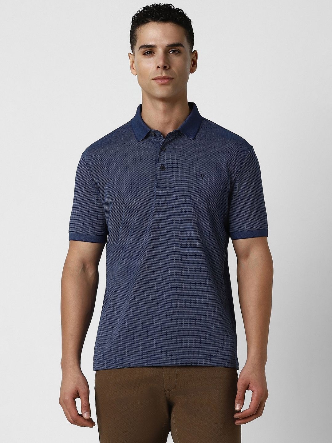 

Van Heusen Men Abstract Printed Polo Collar Cotton T-shirt, Navy blue