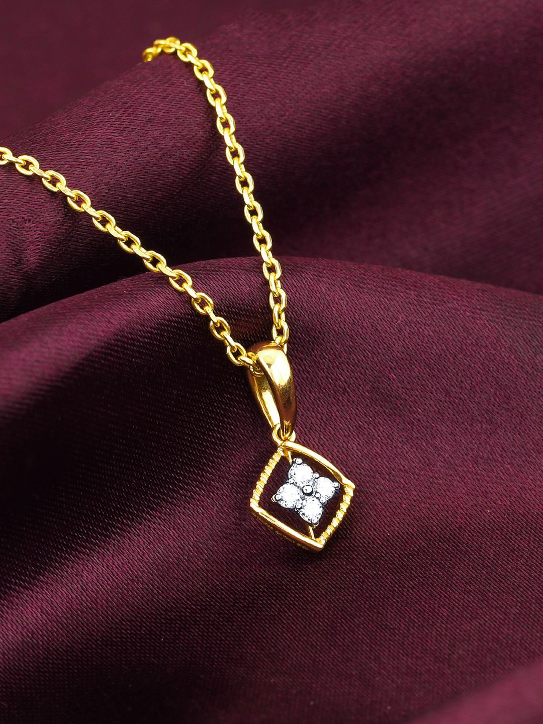 

GIVA 14KT Classic Square Diamond Pendant, Gold
