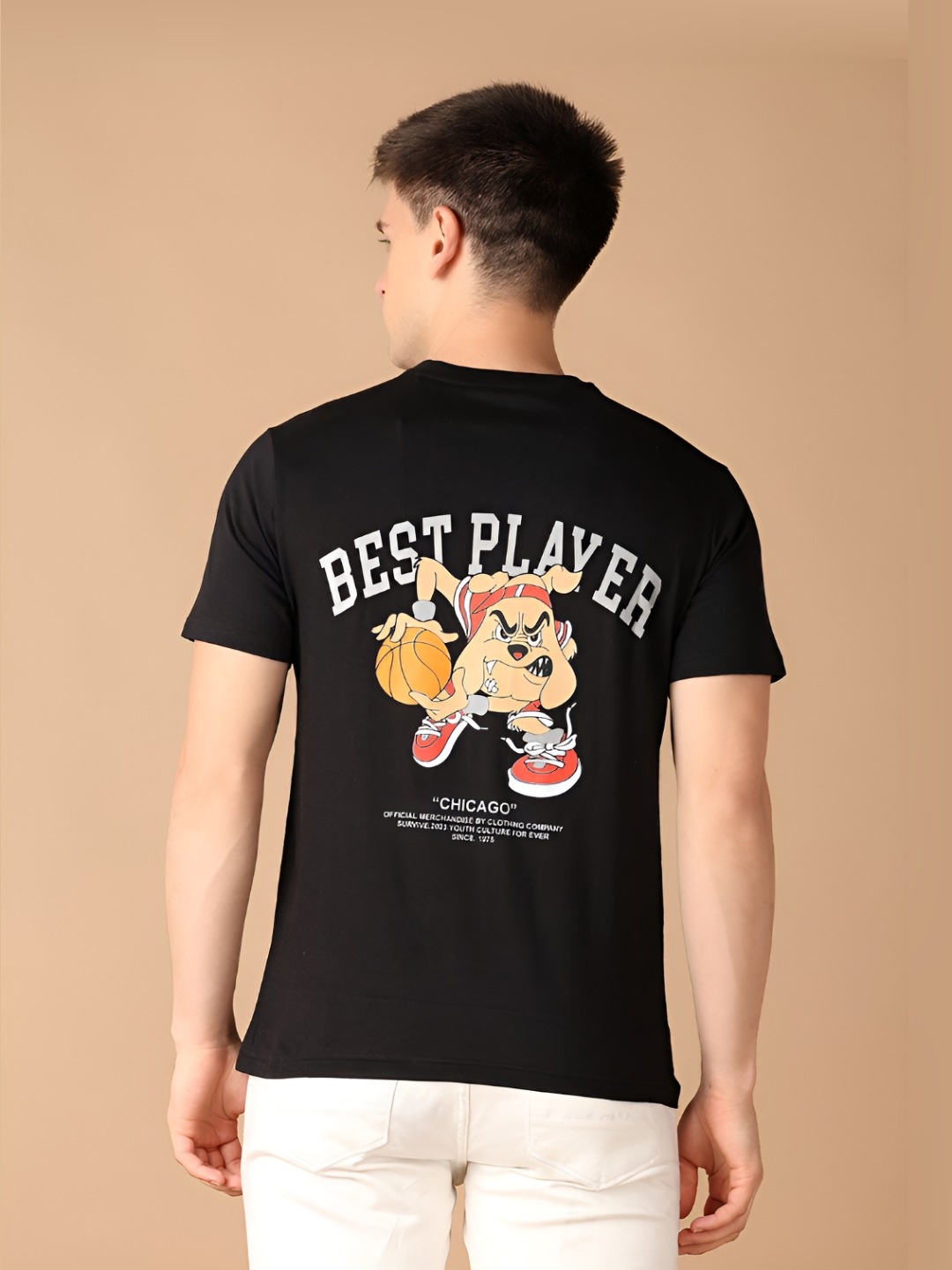 

V-Mart Men Typography Printed Round Neck Cotton Slim Fit T-shirt, Black