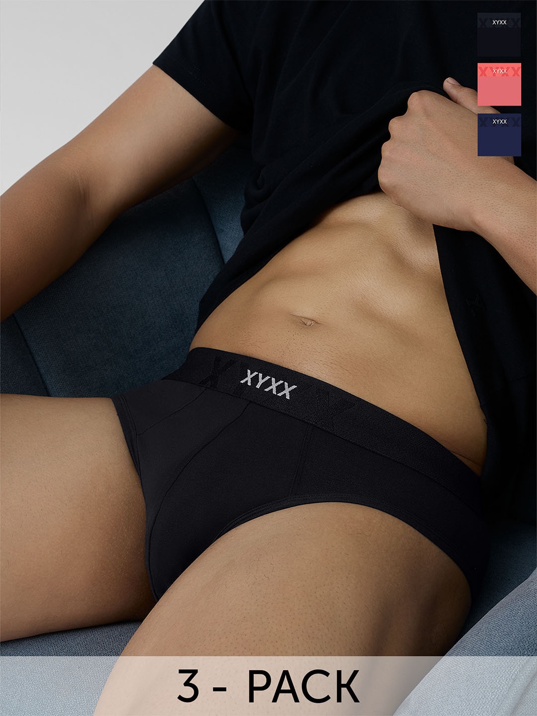 

XYXX Men Pack Of 3 Cotton Anti Microbial Basic Briefs XYBRF3PCKN842, Navy blue