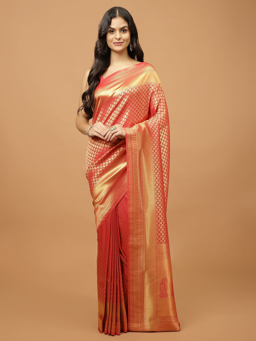 

Meena Bazaar Woven Design Zari Saree, Pink