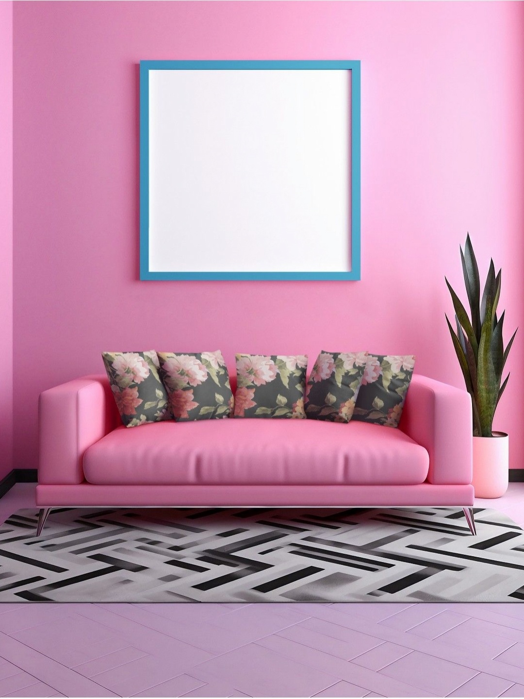 

THEYAYACAFE Black & Pink 5 Pieces Floral Velvet Square Cushion Covers