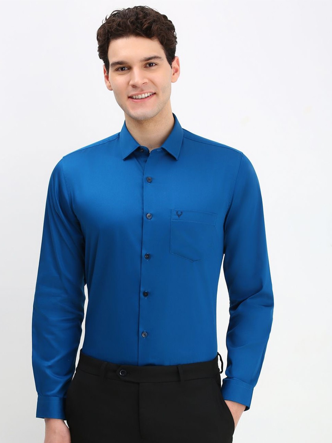 

Allen Solly Men Spread Collar Solid Cotton Slim Fit Formal Shirt, Blue