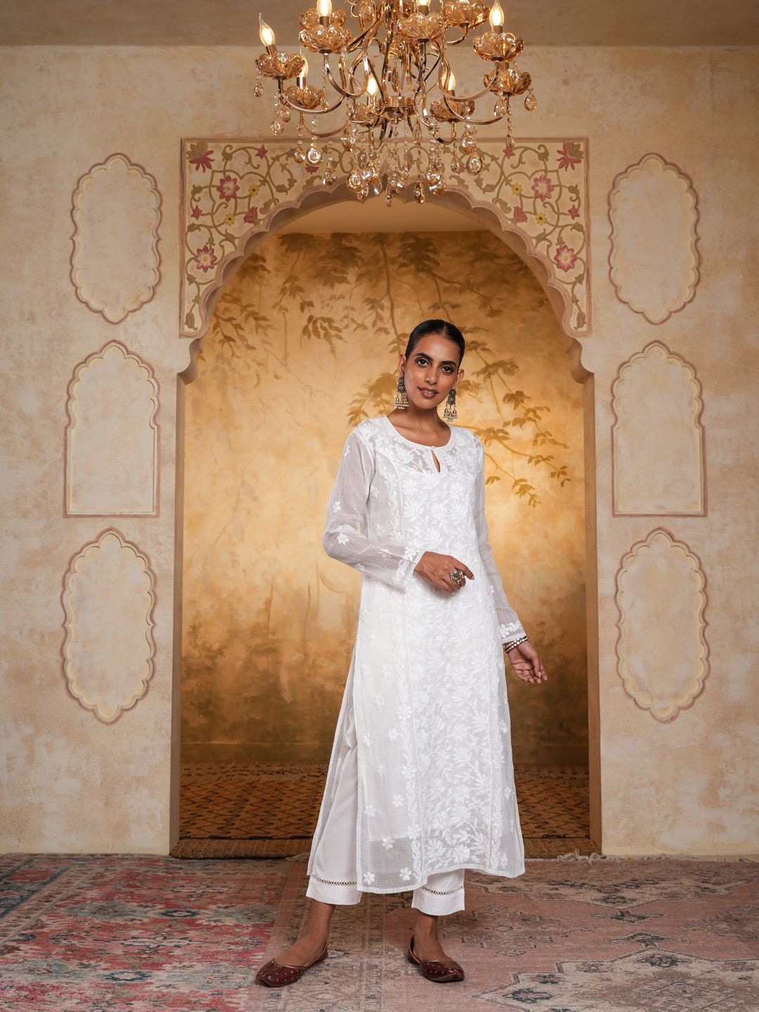 

House of Chikankari Chikankari Woven Kurta, White