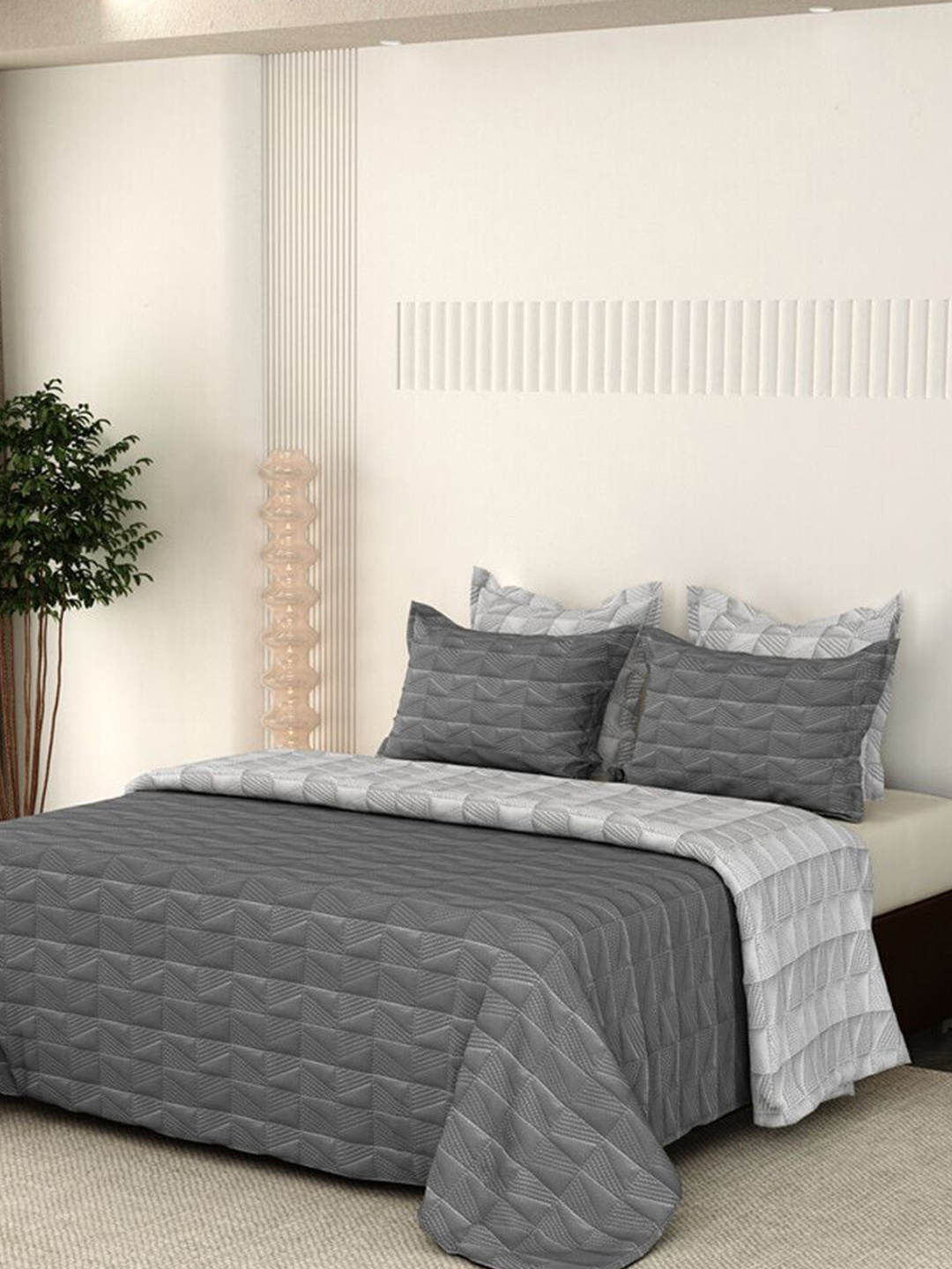 

LABHAM Grey Pure Cotton Double King Bed Cover With 2 Pillow Covers