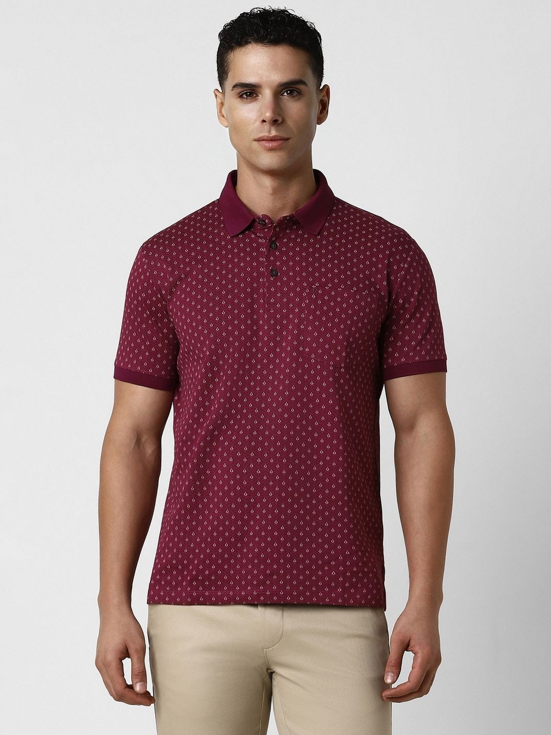 

Van Heusen Men Conversational Printed Polo Collar Cotton T-shirt, Maroon