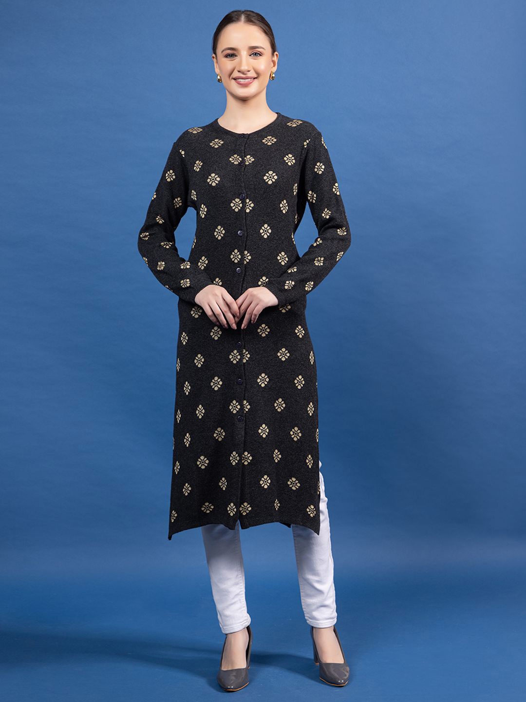 

Anouk Floral Printed Floral Kurta, Charcoal