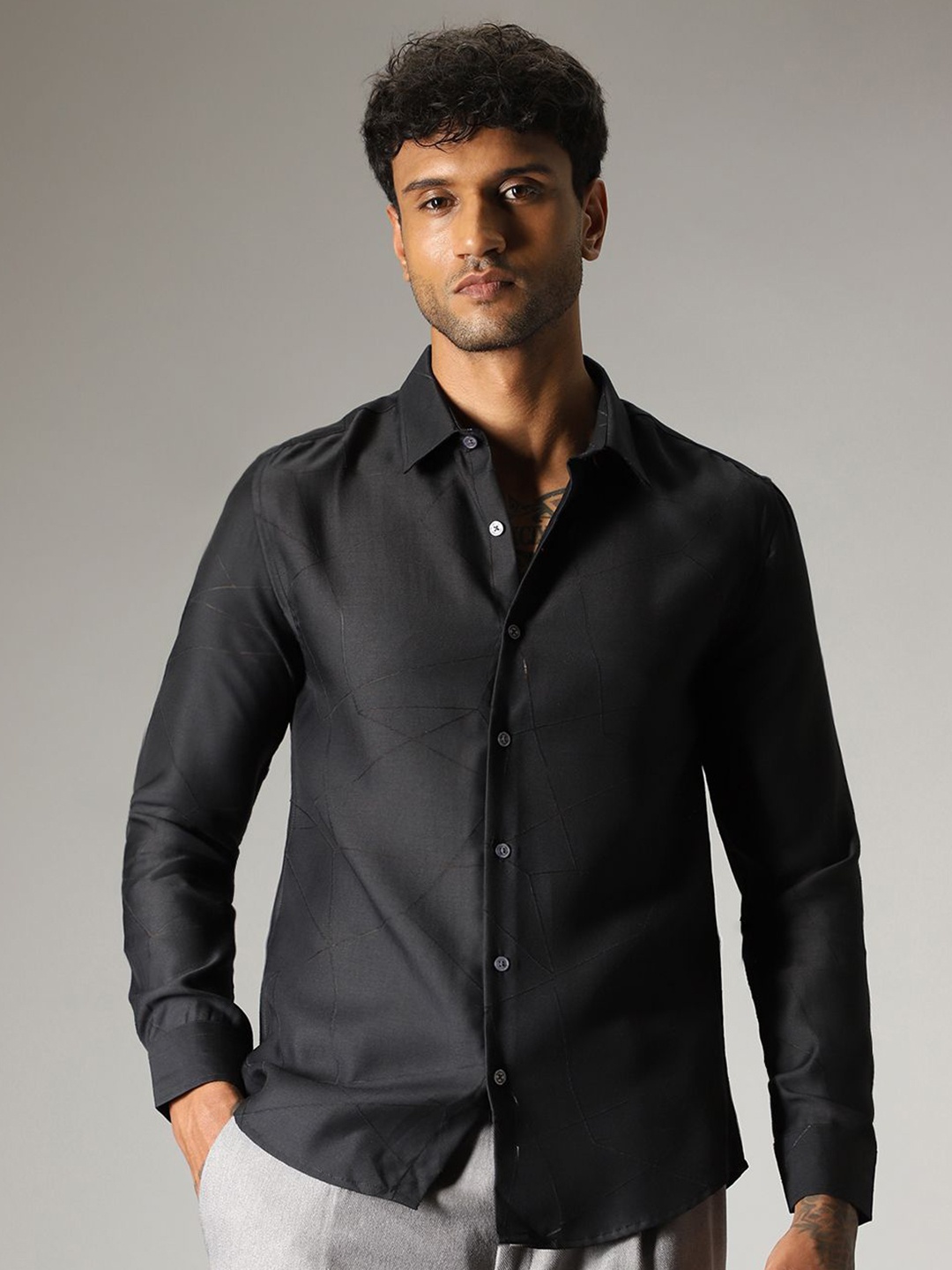 

Banana Club Men Classic Slim Fit Opaque Casual Shirt, Black