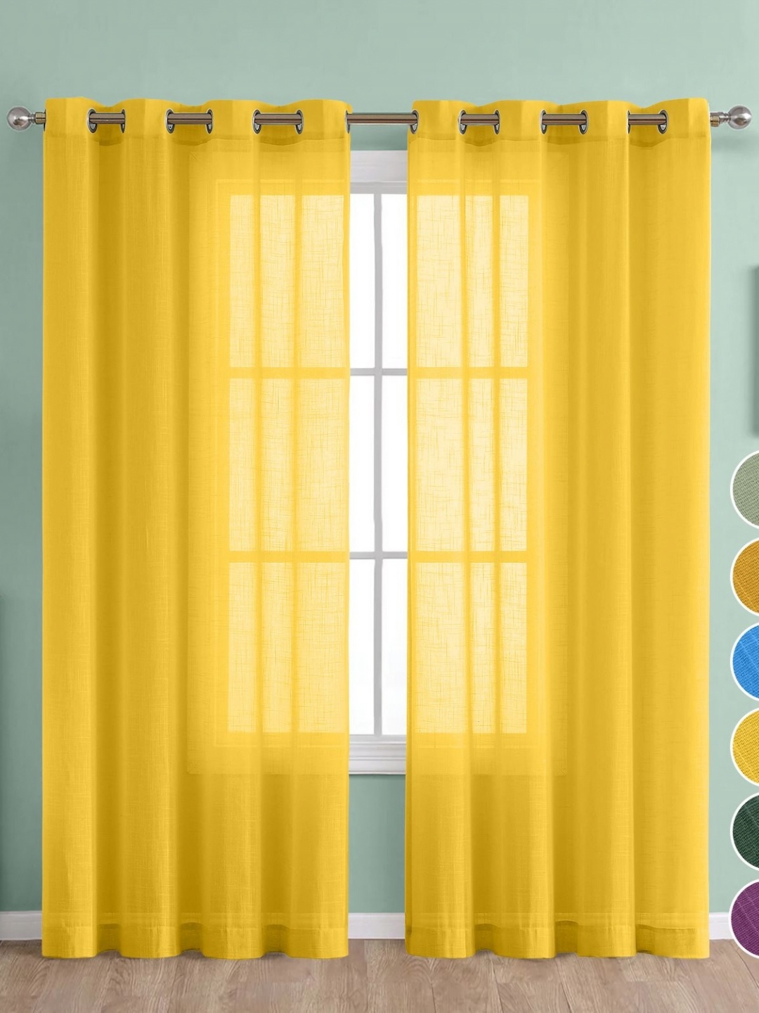 

THE LINEN COMPANY Yellow 2 Pieces Cotton Sheer Long Door Curtain