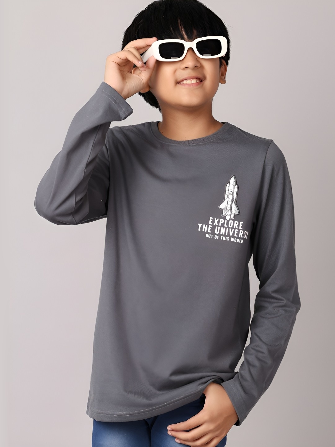 

V-Mart Boys Typography Printed Round Neck Cotton T-shirt, Grey