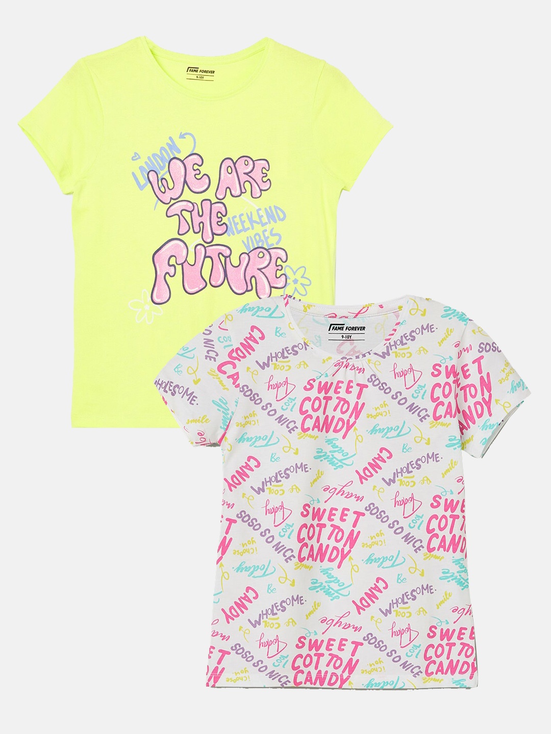 

Fame Forever by Lifestyle Girls Pack Of 2 Typography Printed Pure Cotton T-shirts, White