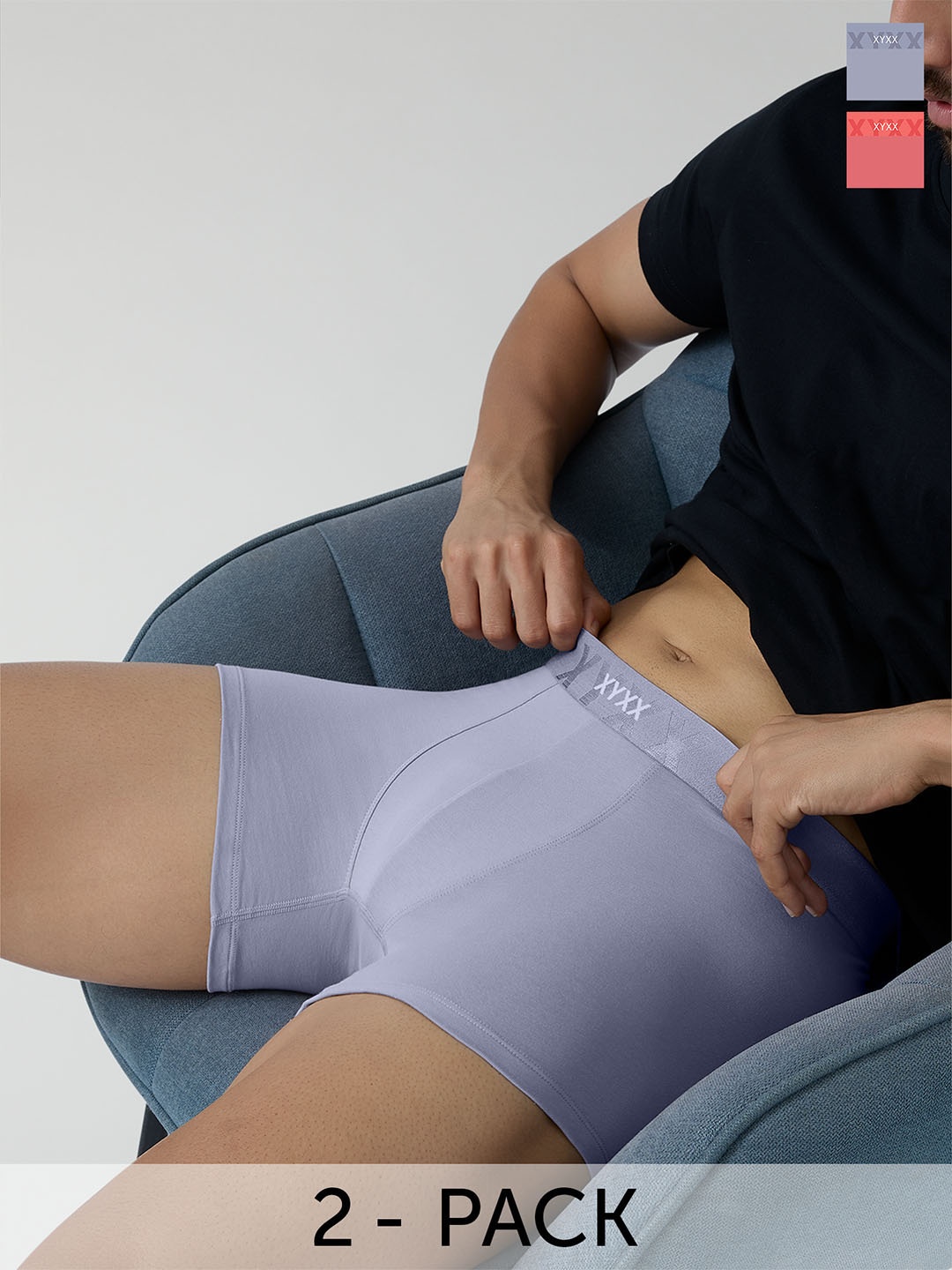 

XYXX Pack of 2 Cotton Anti-Odour Trunks XYTRNK2PCKN600, Grey
