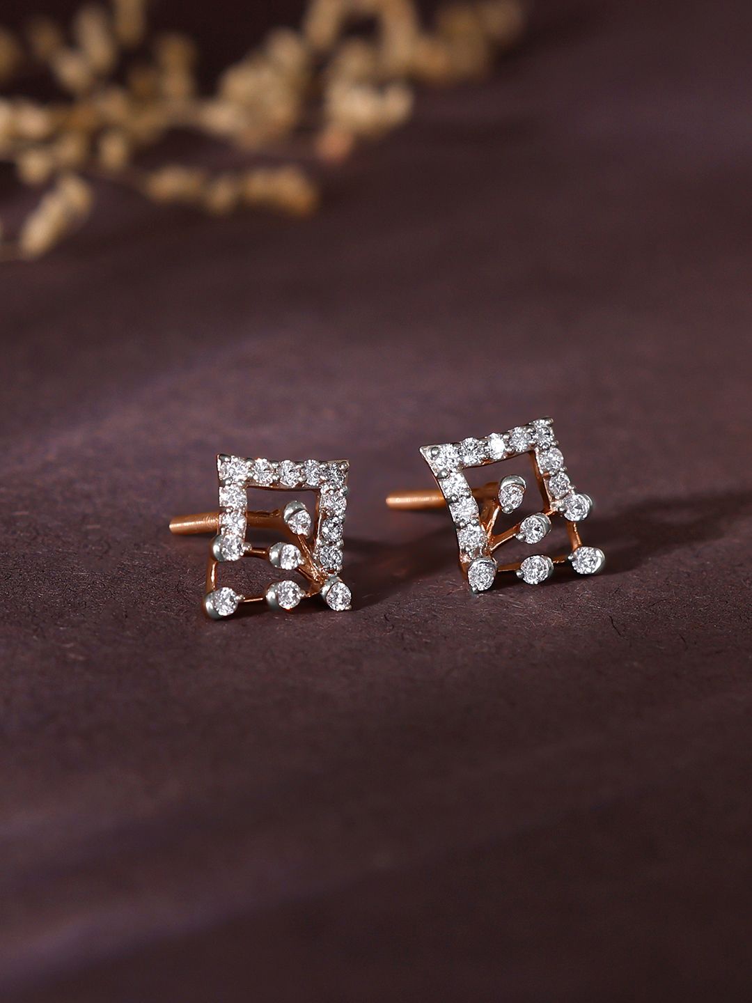 

GIVA 18KT Rose Gold Prodigy Diamond Earrings - 1.74g