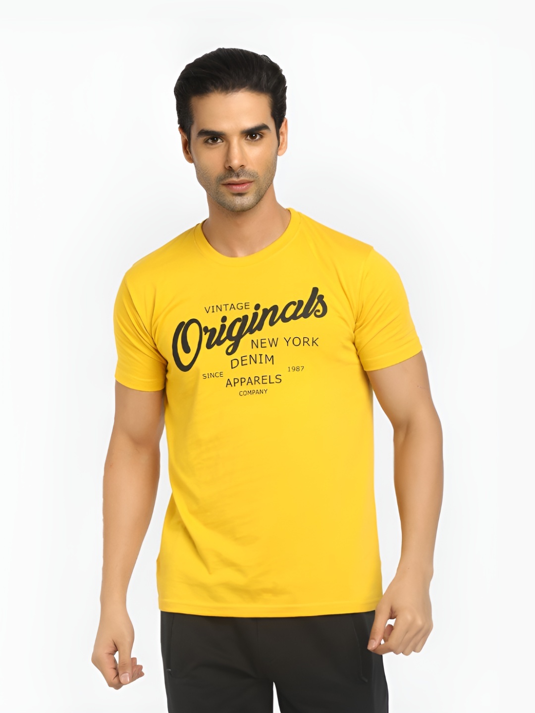 

V-Mart Men Typography Printed Round Neck Cotton T-shirt, Yellow