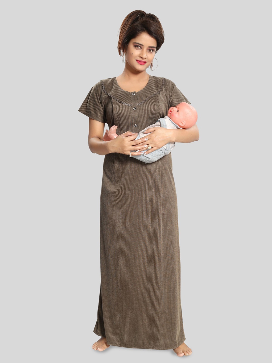 

Fabme Striped Maternity Maxi Nightdress, Khaki