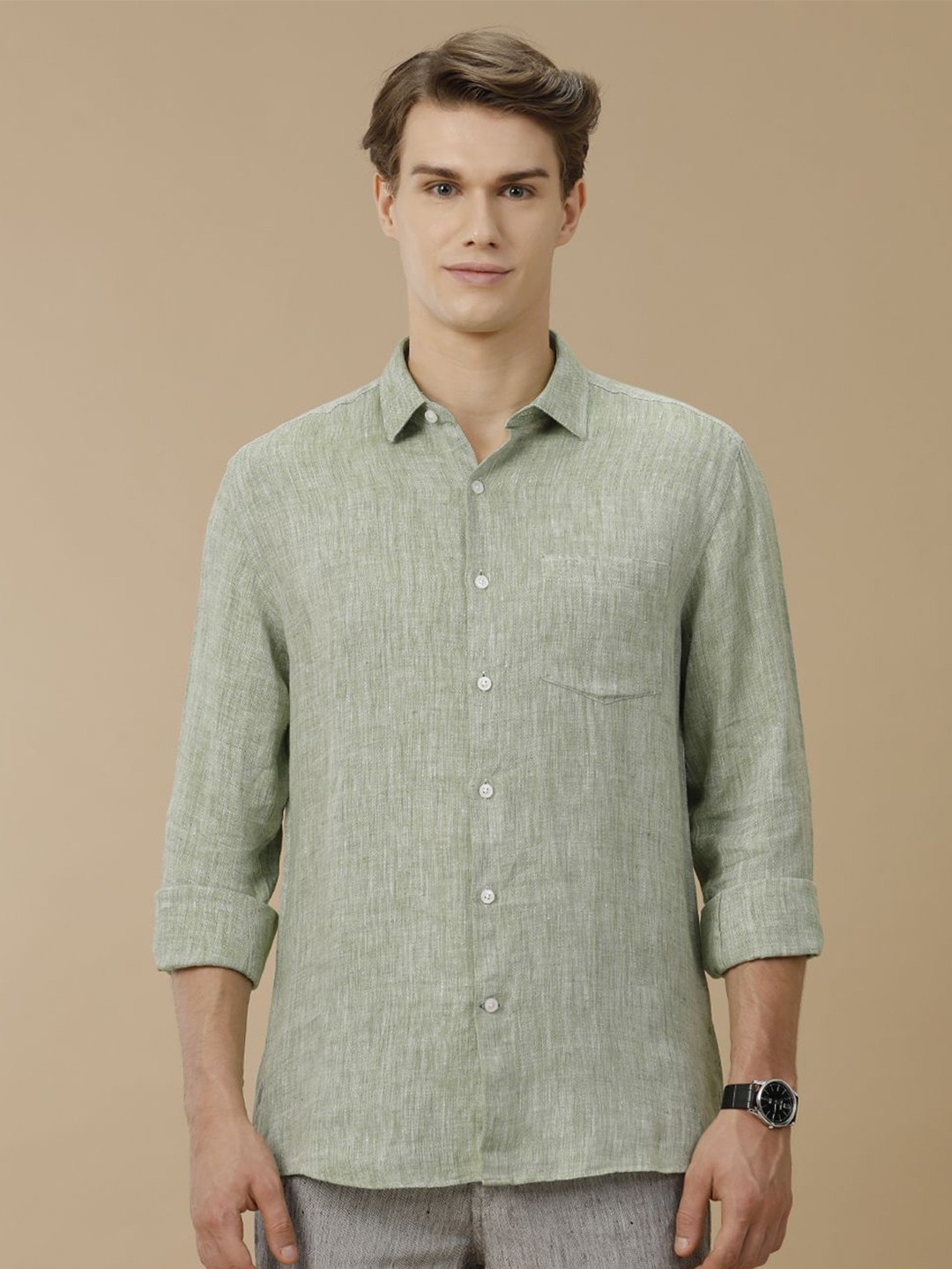 

Linen Club Men Contemporary Slim Fit Casual Shirt, Green