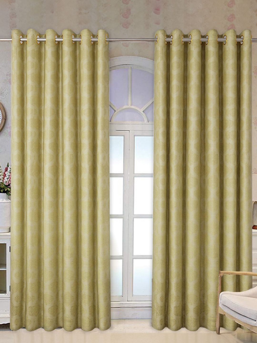 

Tesmare Green & Cream-coloured Ethnic Motifs Printed Room Darkening Long Door Curtain