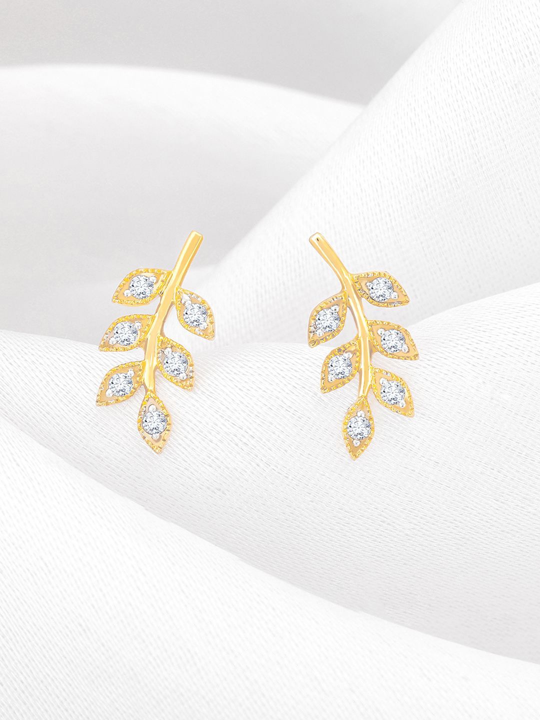 

GIVA 18K Yellow Gold Leafy Grace Diamond Earrings-1.17gm