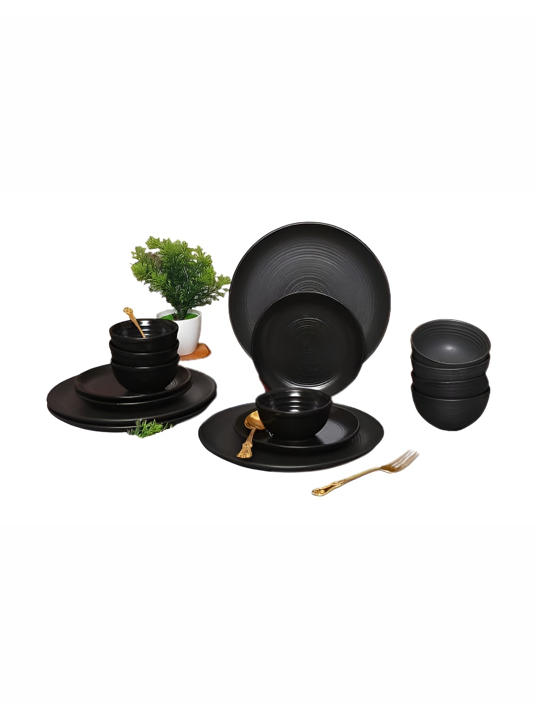 

AMALAFIEE CERAMICS Black 16 Pieces Ceramic Easy to Clean Dinner Set