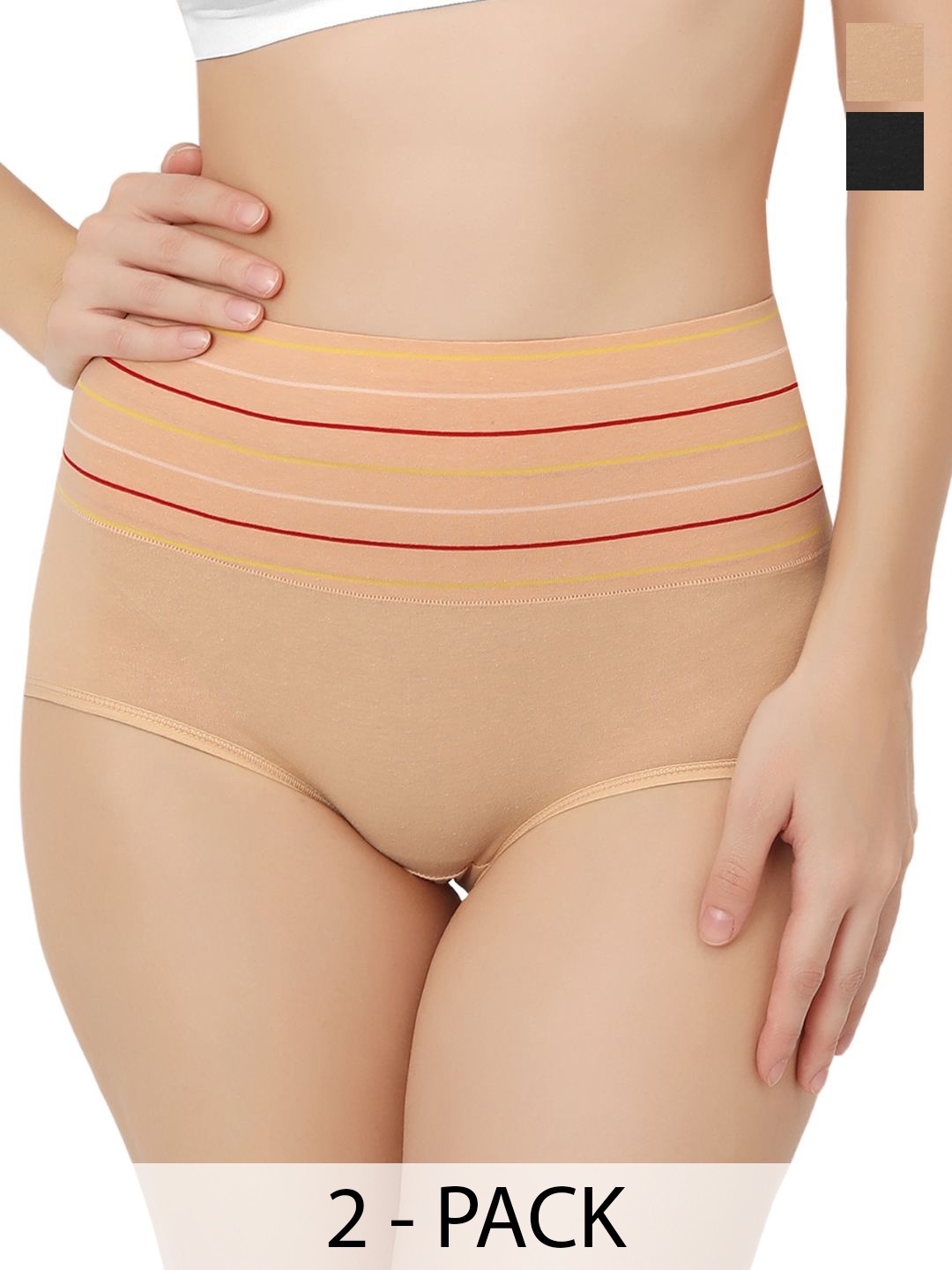 

Bella Voste Women Pack Of 2 Striped High Waist Tummy Tucker Shapewear, Beige