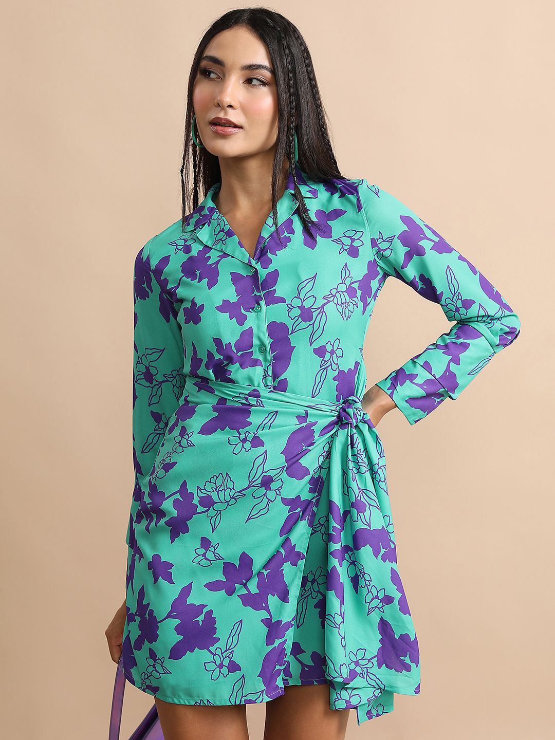 

Tokyo Talkies Floral Print Shirt Mini Dress, Green