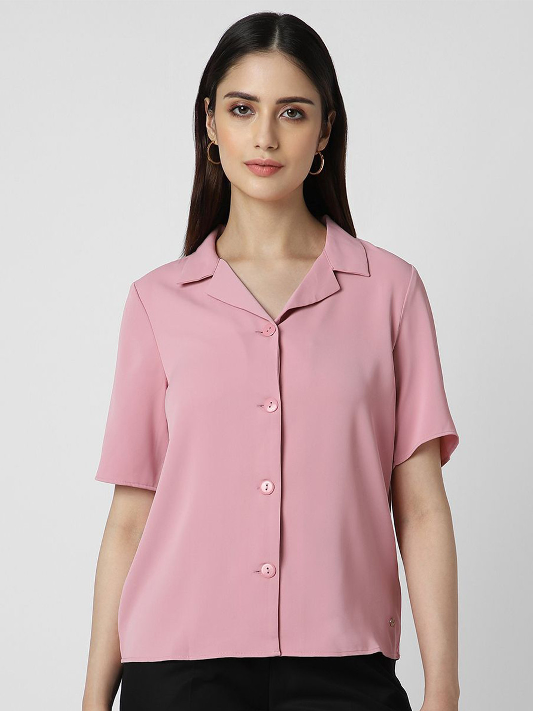 

Van Heusen Woman Women Solid Cuban Collar Formal Shirt, Pink