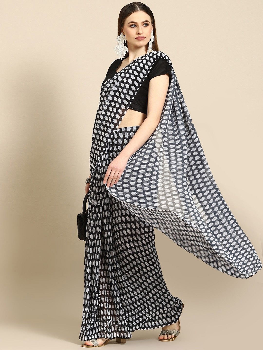 

Anouk Polka Dot Poly Georgette Saree, Black