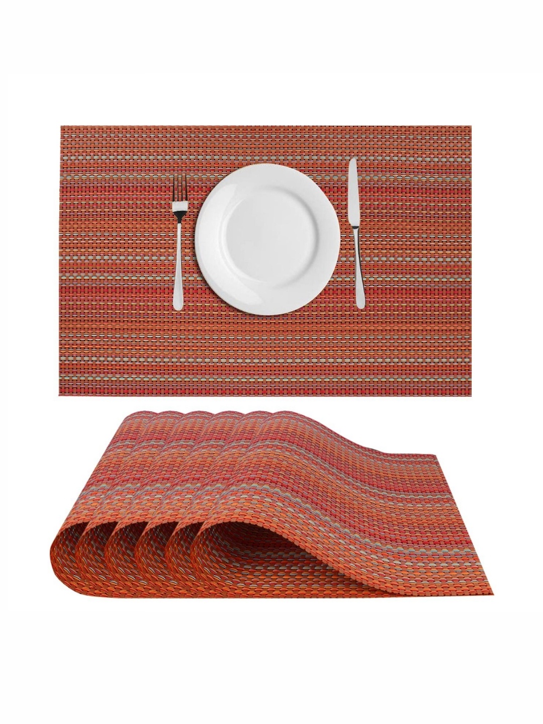 

LooMantha Maroon & Red 6 Pieces Striped Table Placemats