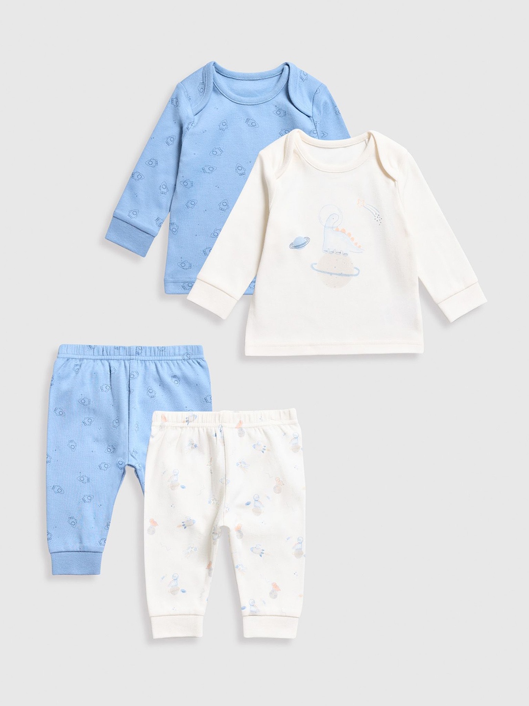 

mothercare Boys Pack of Of 2 Dinosaur Printed Pure Cotton Sweatshirt With Pyjamas, Cream