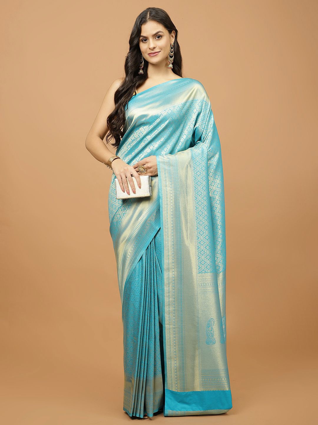 

Meena Bazaar Woven Design Zari Festive Saree, Blue