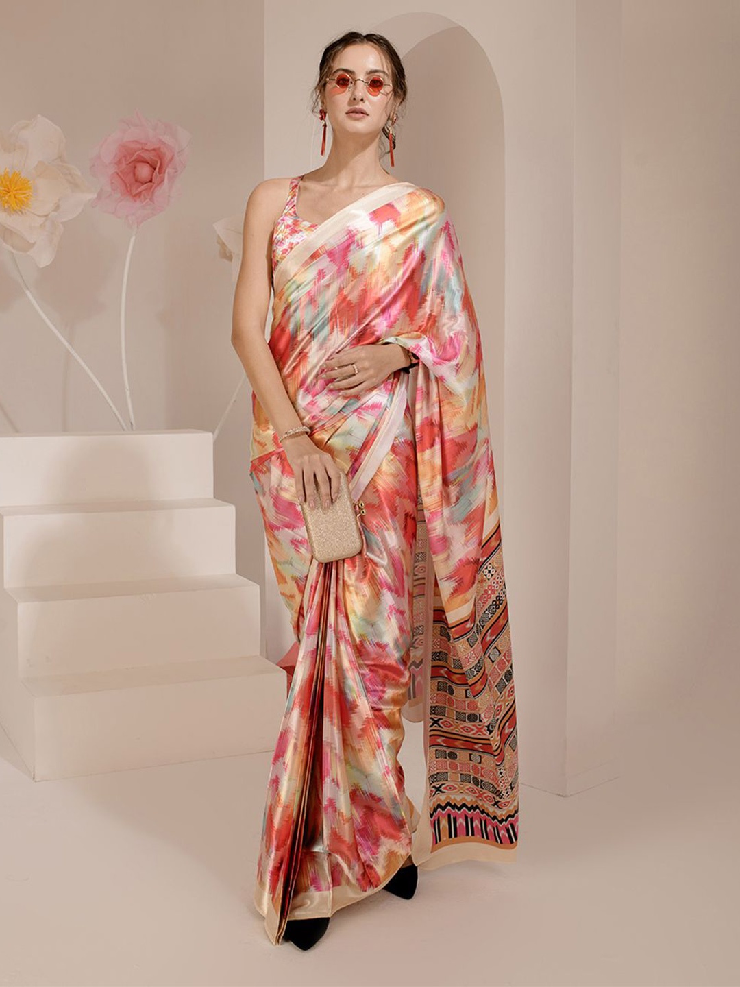 

BAESD Pure Silk Abstract Print Saree, Orange