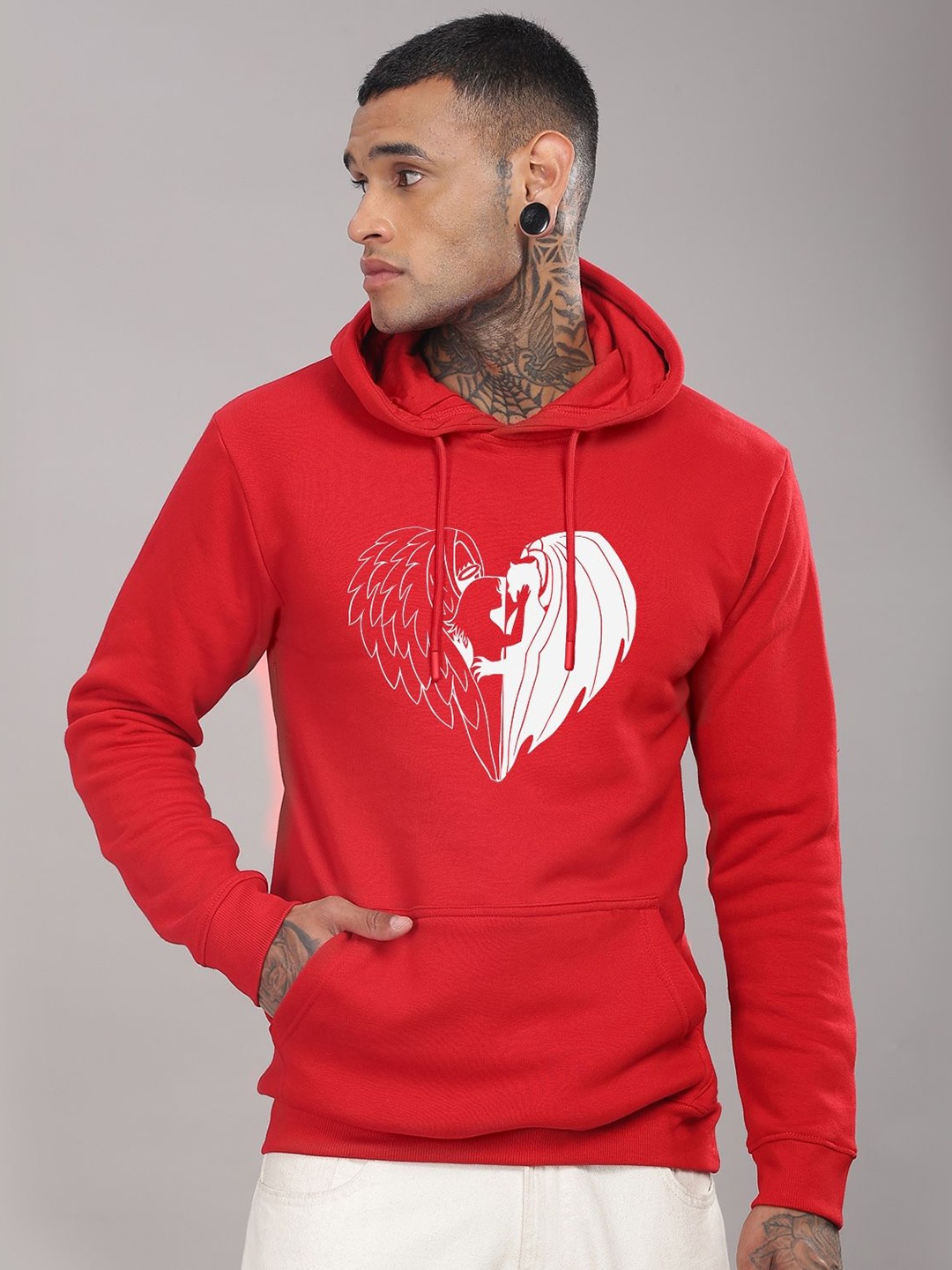 

ADRO Men Graphic Printed Hood Cotton Pullover Sweatshirt, Red