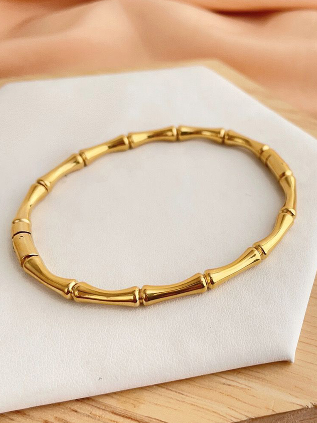 

MYKI Gold-Plated Stainless Steel Bamboo-Inspired Kada Bracelet
