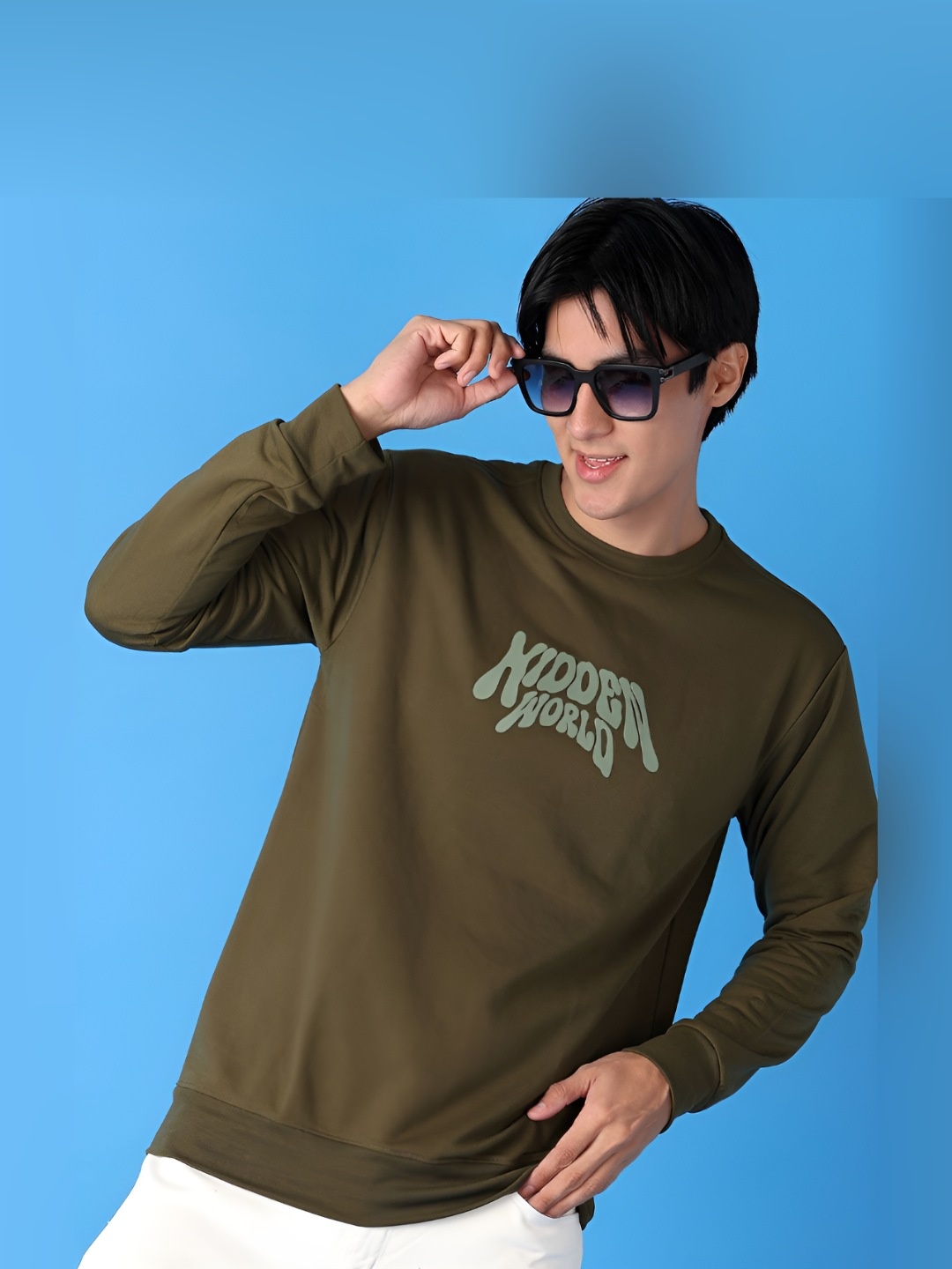 

V-Mart Men Typography Printed Round Neck Cotton T-shirt, Green