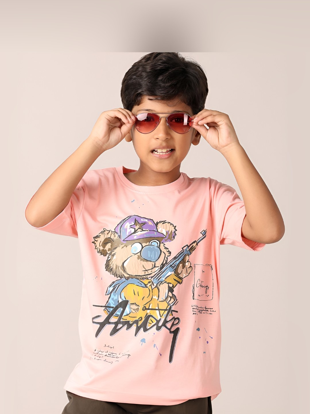 

V-Mart Boys Graphic Printed Round Neck Cotton T-shirt, Pink