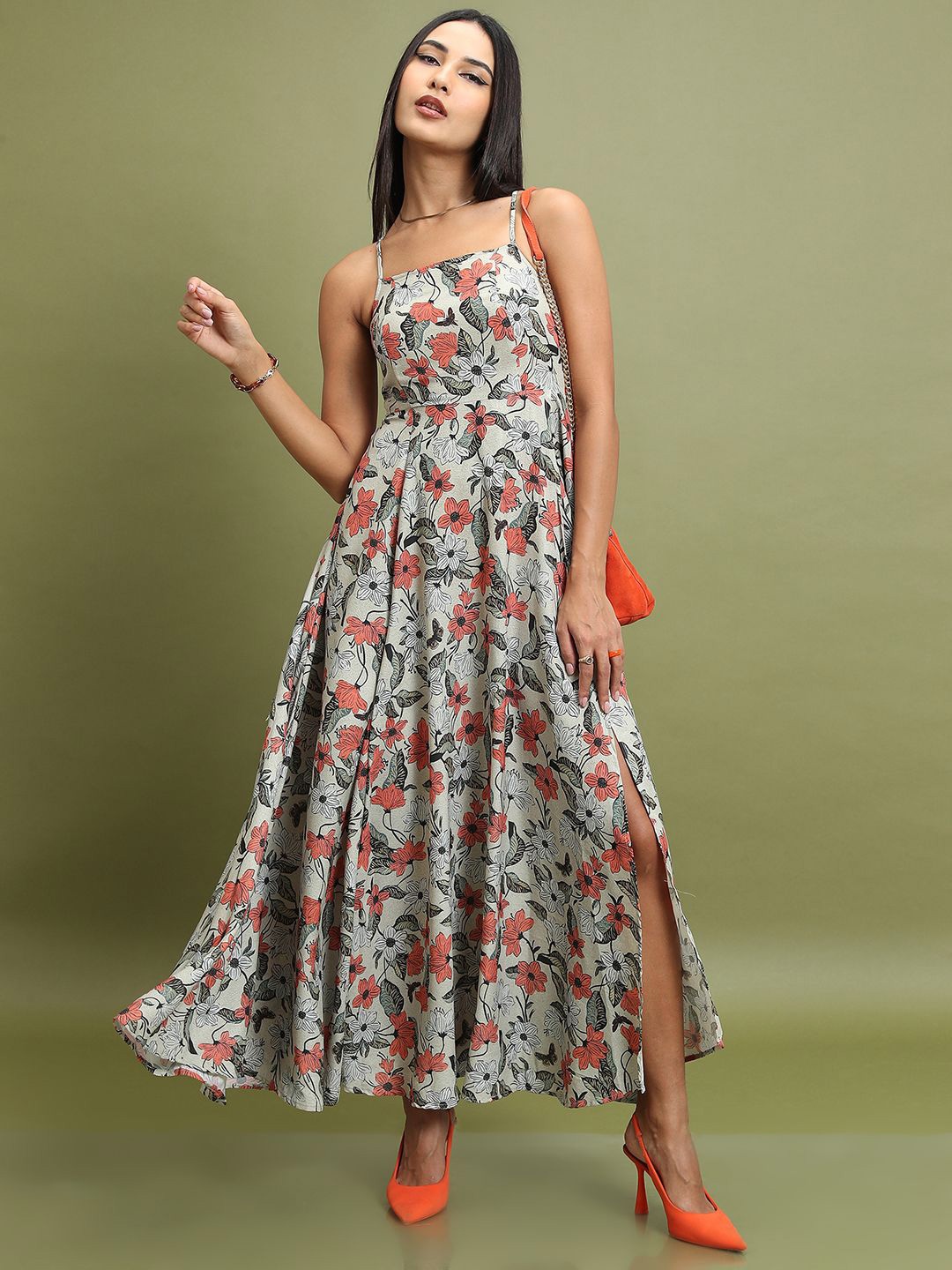 

Tokyo Talkies Floral Print A-Line Maxi Dress, Beige