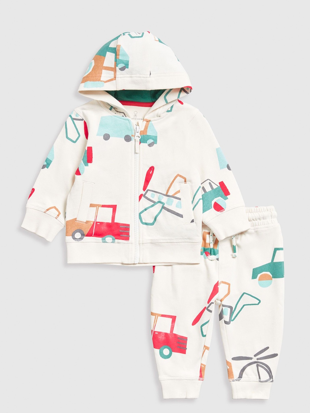 

mothercare Boys Printed Pure Cotton Hooded & Jogger, Cream