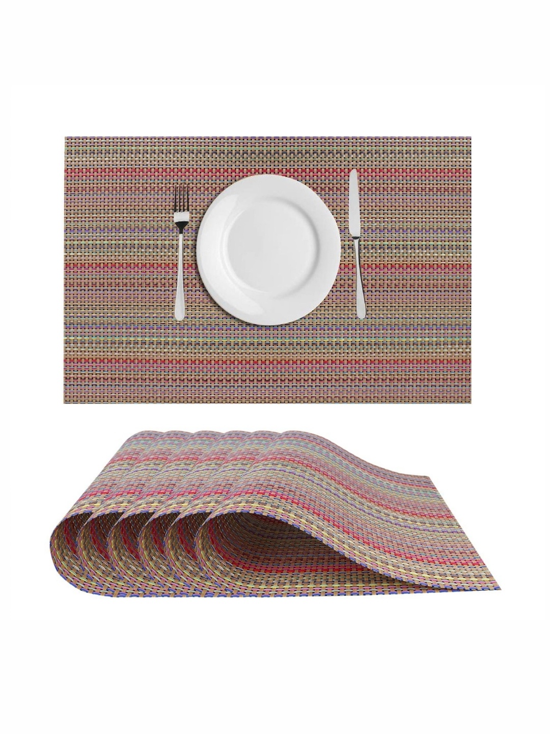 

LooMantha Maroon & Green 6 Pieces Striped Rectangle Shape Table Placemats