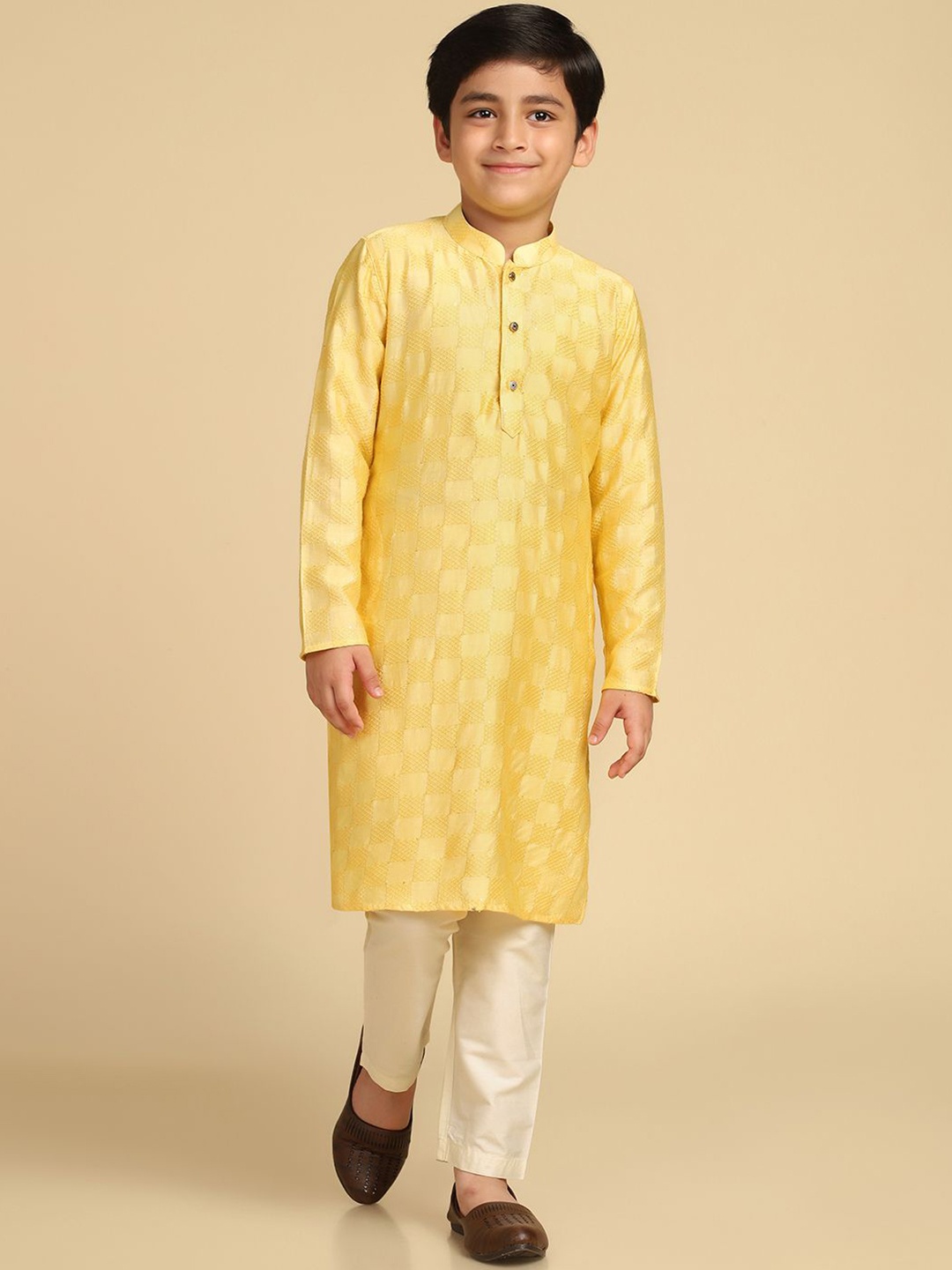 

KISAH Boys Woven Design Straight Kurta with Pyjamas, Yellow